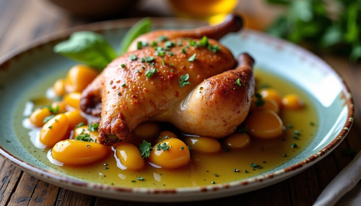 Recette facile et savoureuse du poulet mijoté au vin jaune, un classique traditionnel